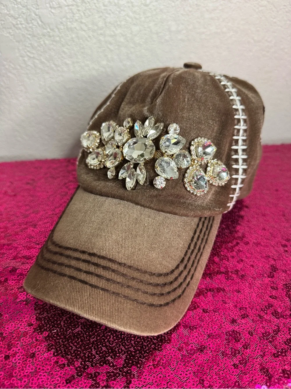 3/for $15 🍒 CRYSTAL Embellished Rustic Country Brown Baseball Cap (Adjustable